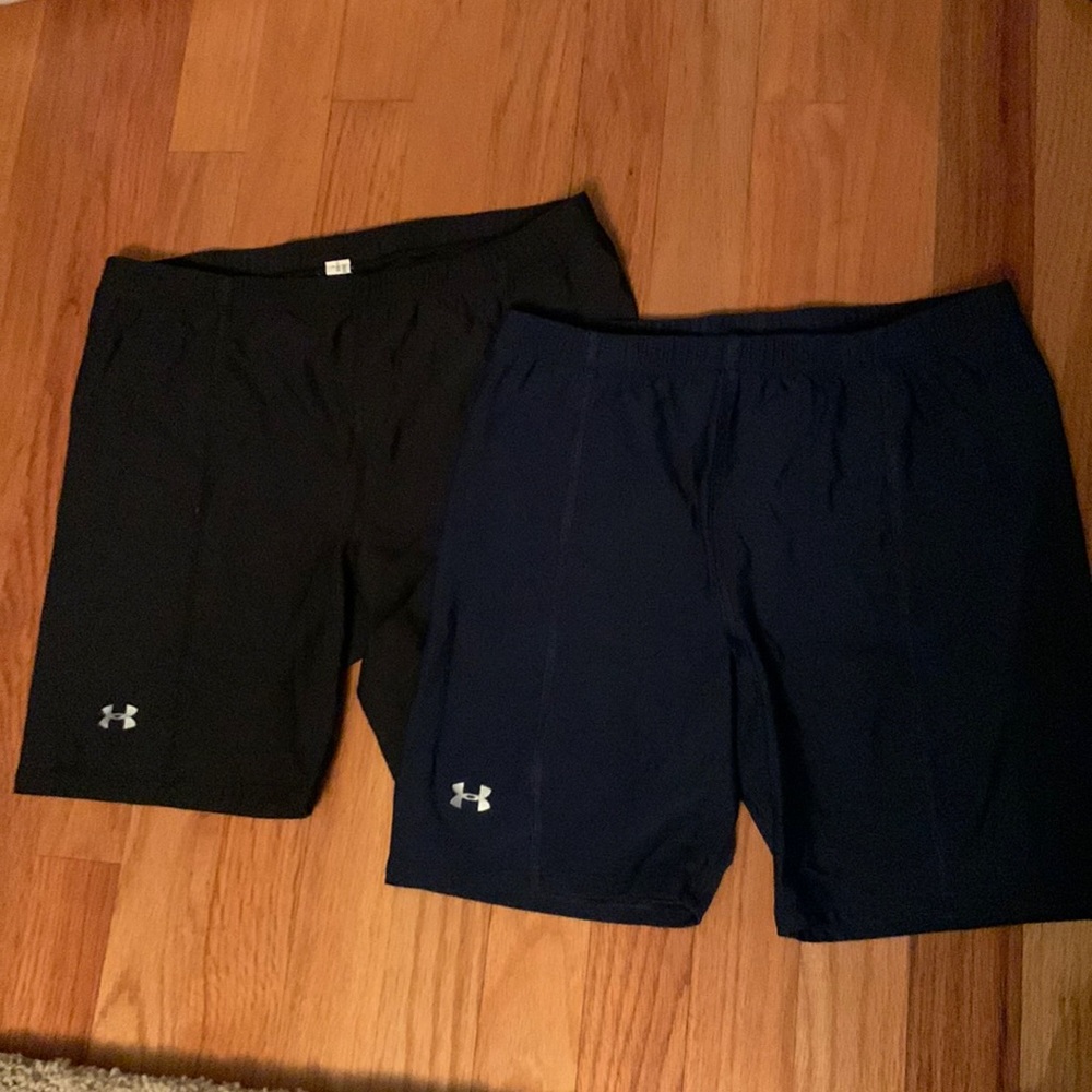2 pair Under Armour Bike Shorts- Navy and Black Size Large.